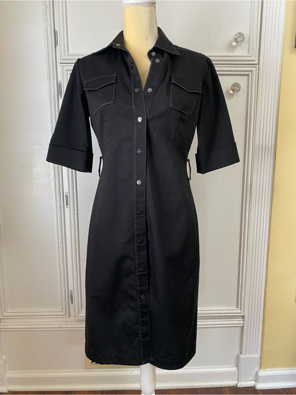 Alex Marie Black Button-Front Midi Shirt Dress